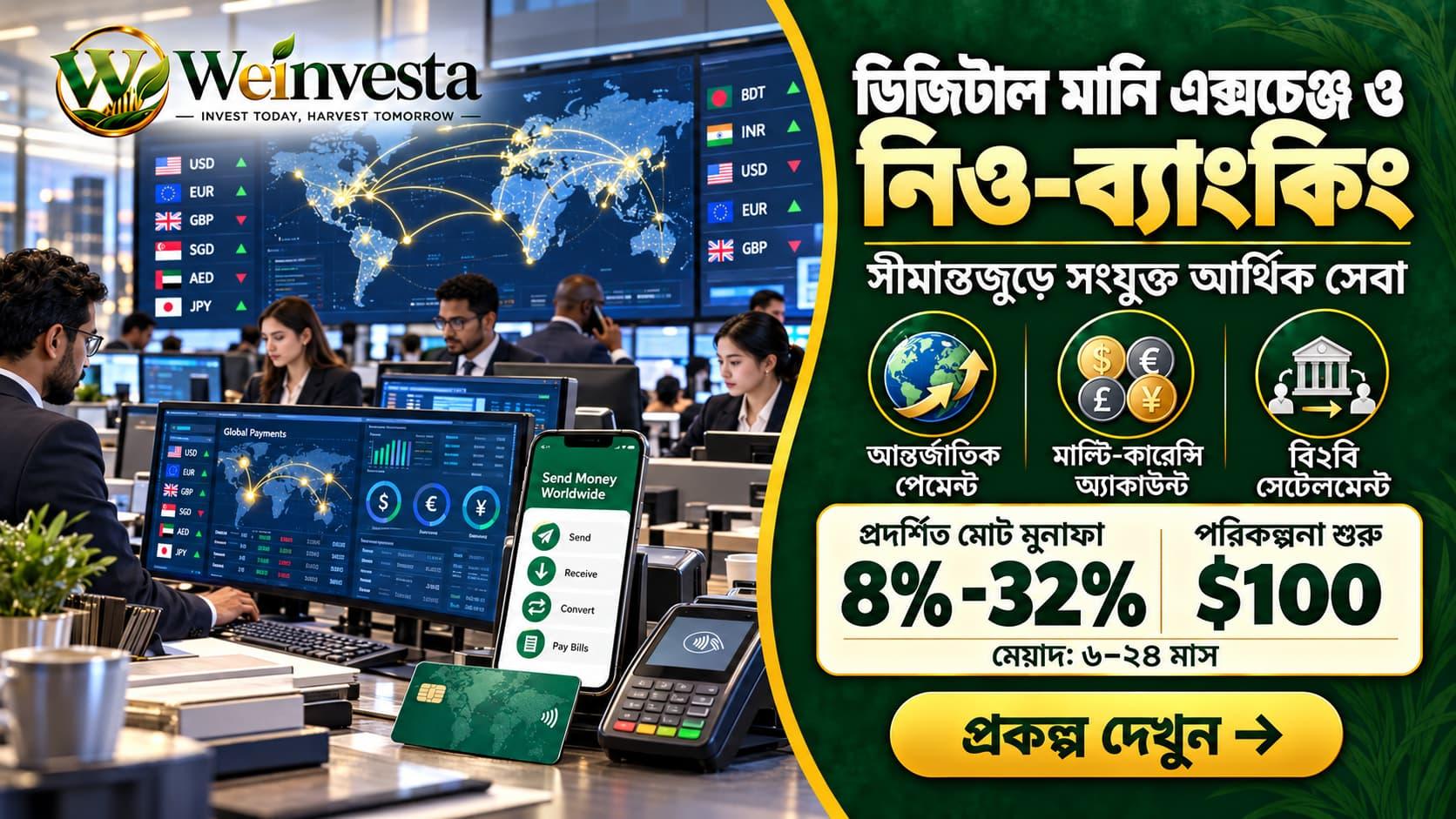 ডিজিটাল মানি এক্সচেঞ্জ ও নিও-ব্যাংকিং প্রকল্প | Weinvesta
