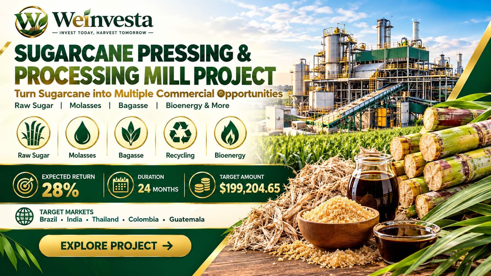 Sugarcane Pressing & Processing Mill Project | WeInvesta