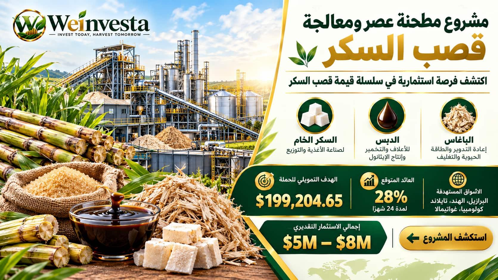 مشروع مطحنة عصر ومعالجة قصب السكر | WeInvesta