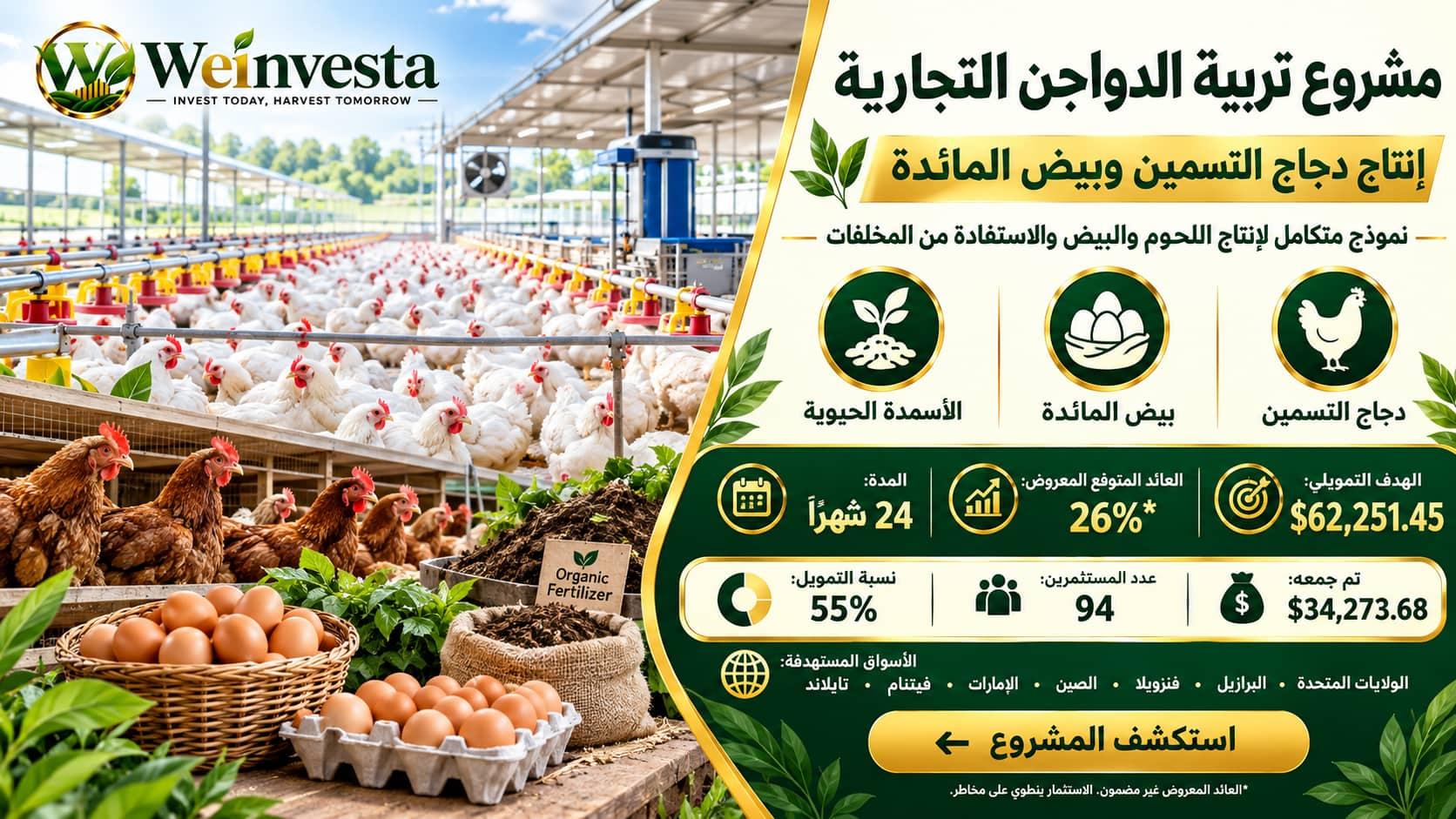 مشروع الدواجن التجارية لإنتاج اللحوم والبيض | WeInvesta