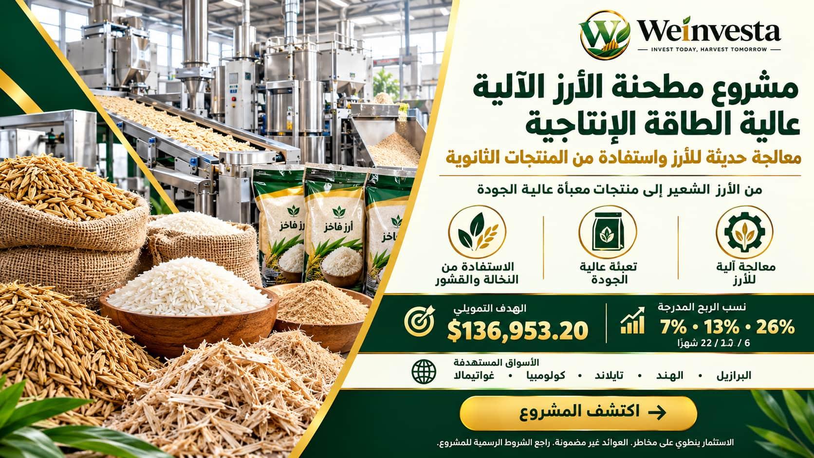 مشروع مطحنة الأرز الآلية عالية الطاقة الإنتاجية | WeInvesta