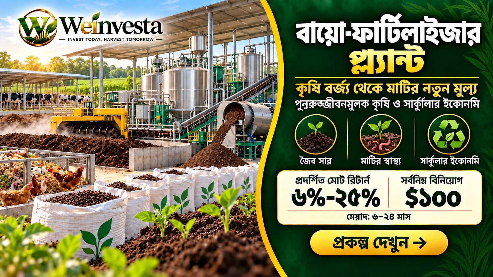বায়ো-ফার্টিলাইজার প্ল্যান্ট: কৃষি ও প্রাণিসম্পদের বর্জ্য থেকে মাটির মূল্য