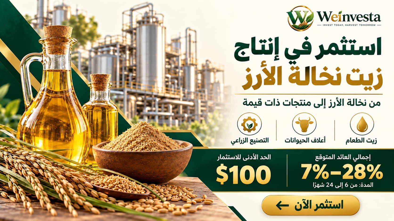 مشروع إنتاج زيت نخالة الأرز: تحويل المنتجات الزراعية الثانوية إلى زيت صالح للأكل