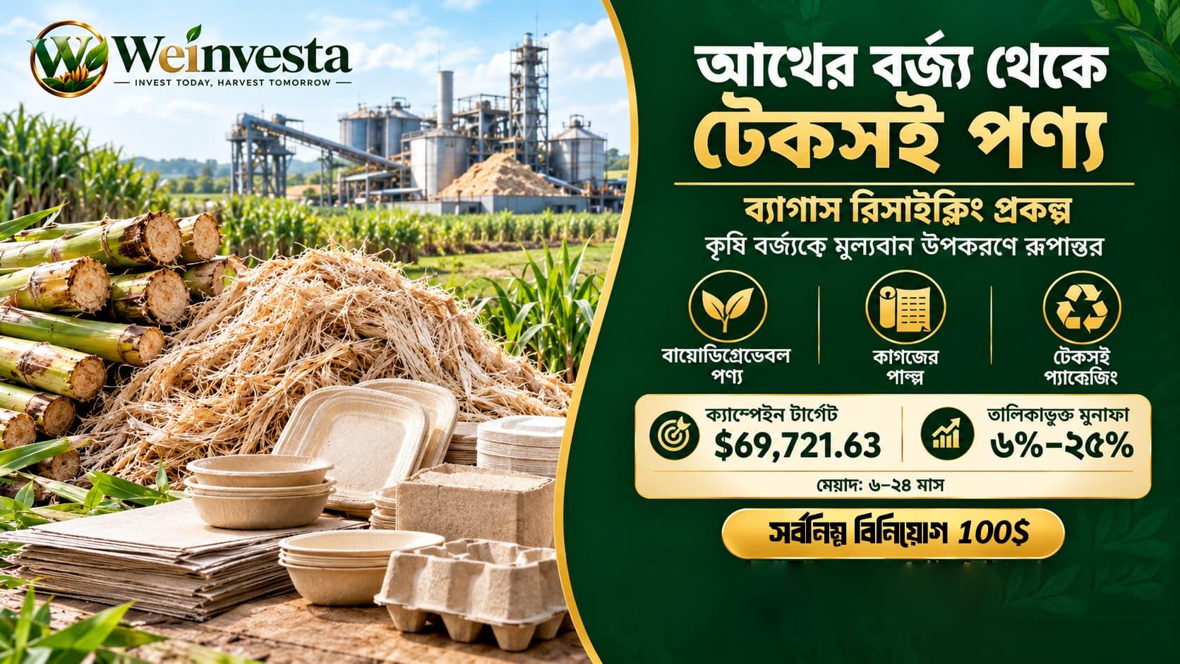 আখের বর্জ্য (ব্যাগাস) পুনর্ব্যবহার প্রকল্প | WeInvesta
